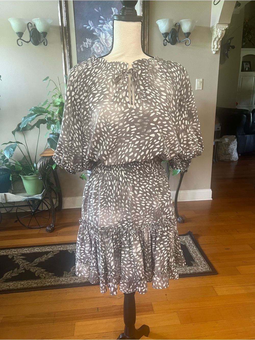 Buddy Love Brownish Grey and White Printed Mini Dress